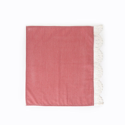 Red & White Check Lace Trim Napkin